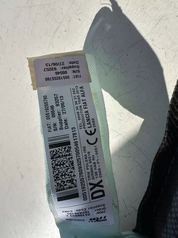 34106043C 00519255780 AIRBAG LATERALE A TENDINA DX DESTRA FIAT PANDA (319) 2013 - SPEDIZIONE INCLUSA